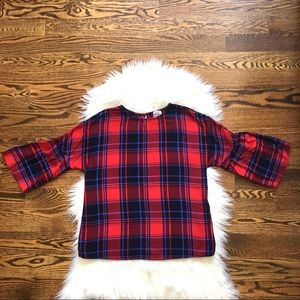 EUC Como Vintage red plaid bell sleeve top S